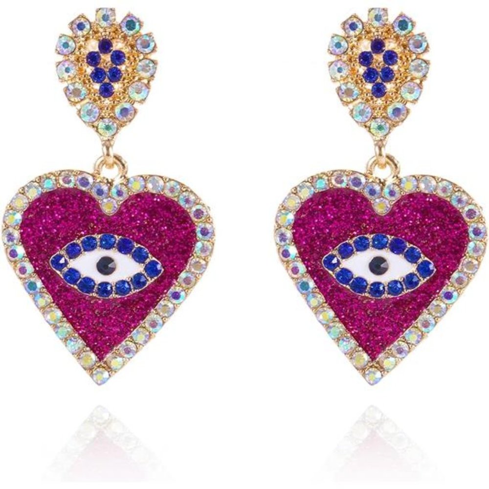 Purple   Zirconia  Enchanted Geometric Heart  Earrings